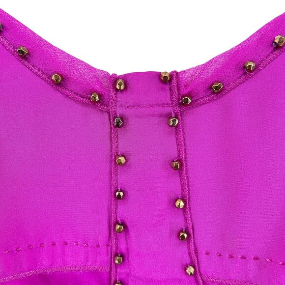 Diane Von Furstenberg Carl Top Fuchsia Pink Beaded Y2K Silk Blouse Size 8 - Picture 3 of 15